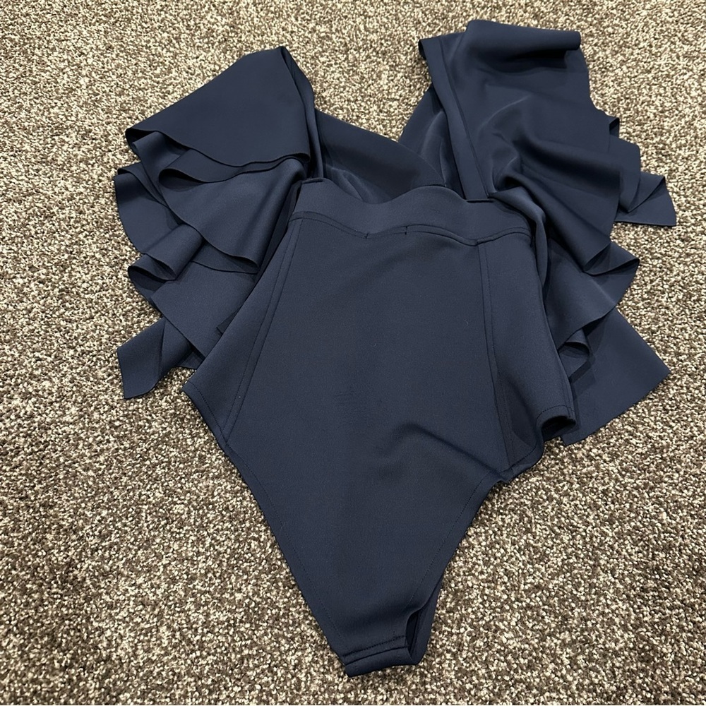 Karla Garzaro Elegant Navy Ruffle bodysuit - Picture 4 of 10